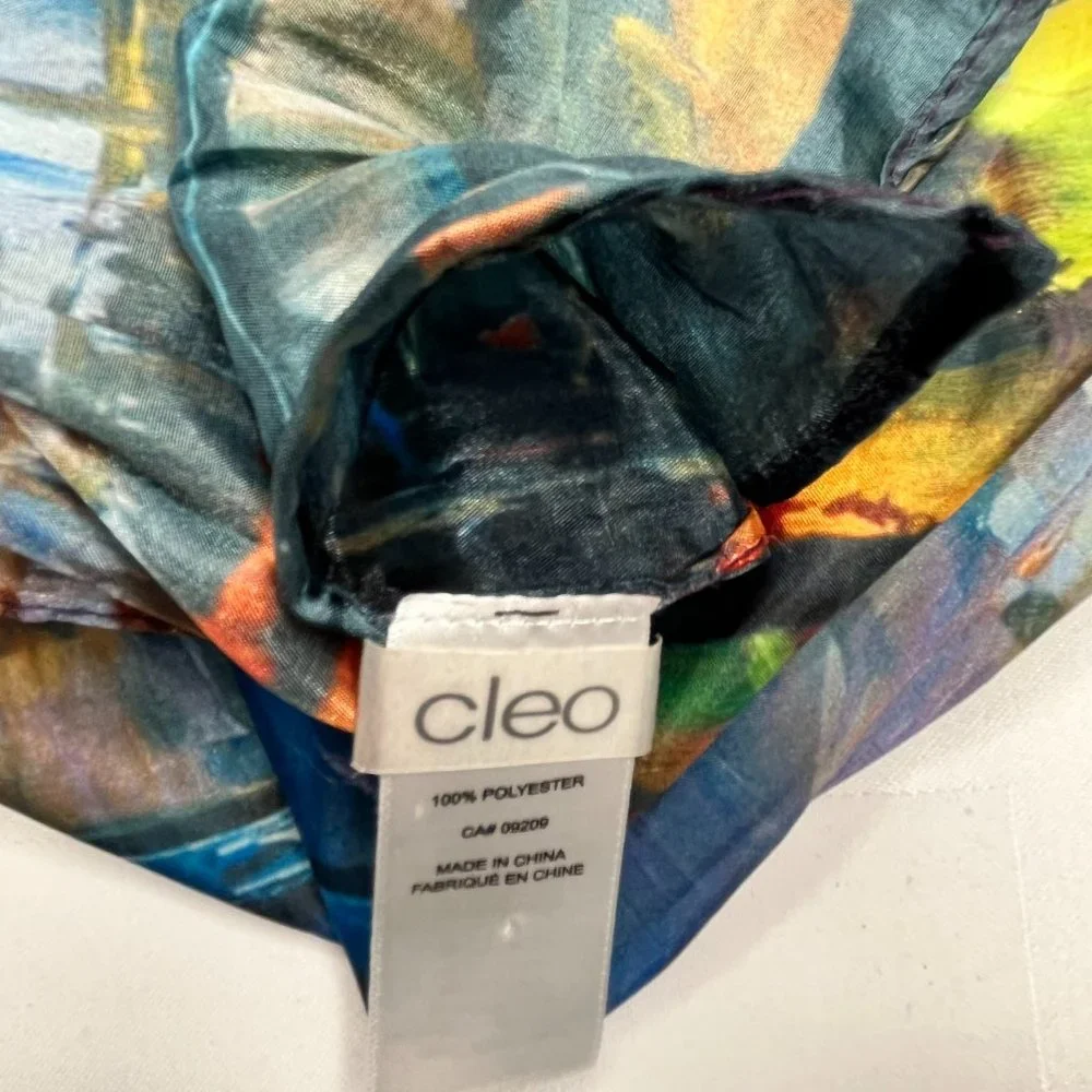 Abstract Art Scarf by Cleo – 2010s – Multicolor Silk Feel – Painterly Pattern - Picture 5 of 12